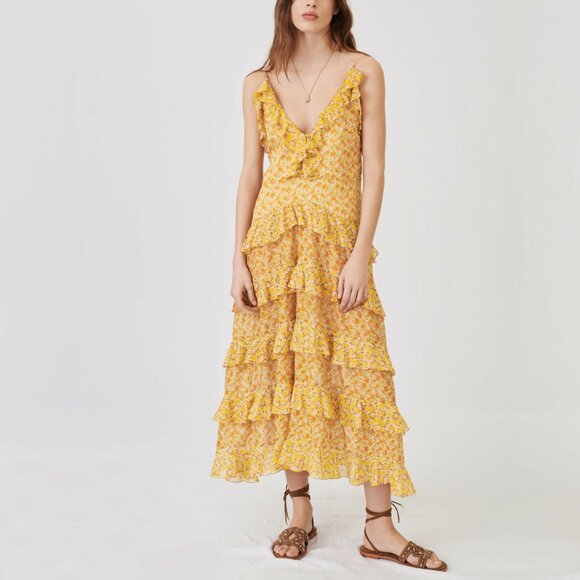 NWT Maje Rissol Cotton Ruffled Maxi Dress ASO Flora The Winx Saga - Picture 4 of 15